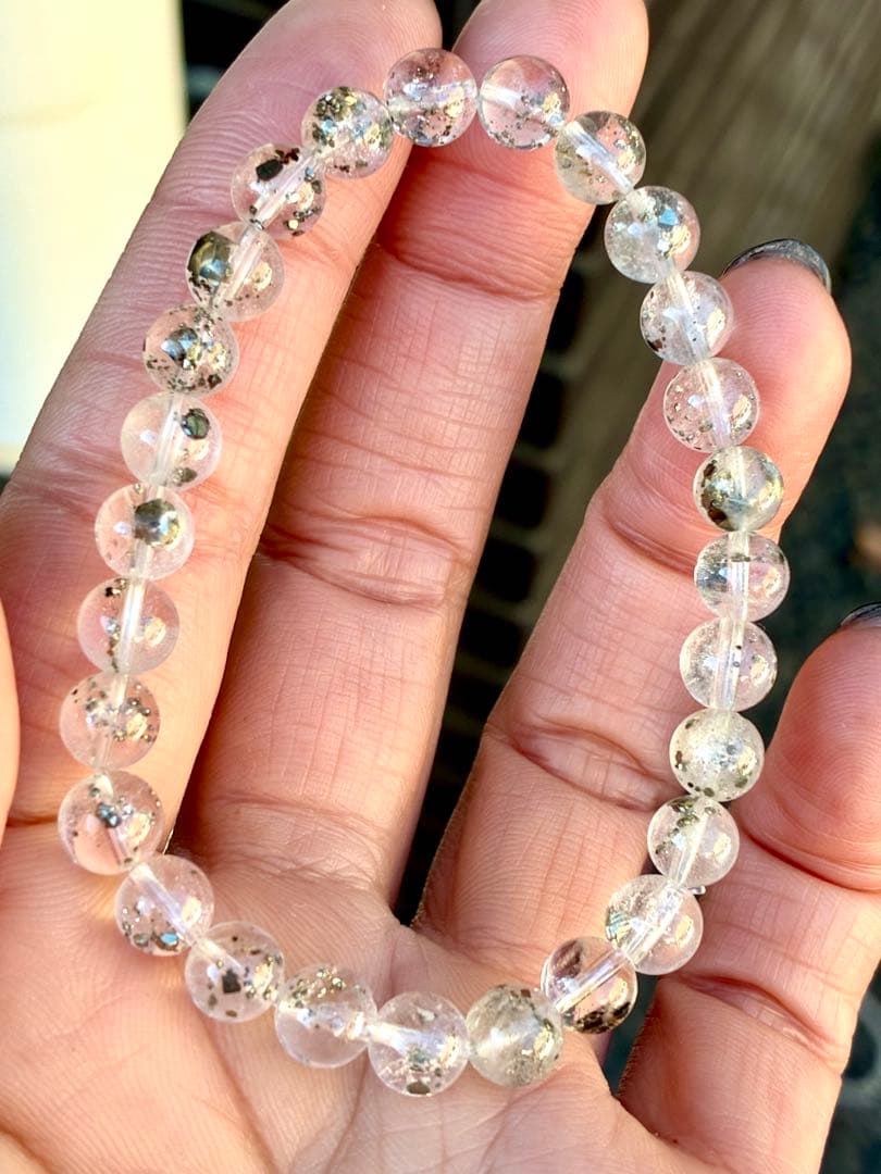 極上品質SA✨全玉キラキラ✨逸品絶品‼️キューブパイライトインクォーツブレスレット