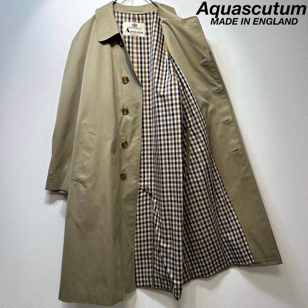 希少 アクアスキュータム 上質 チェック柄 デザイン ステンカラーコート