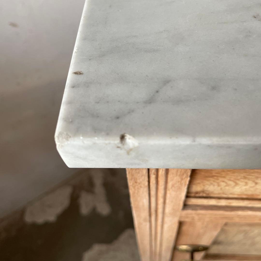 ビンテージ 大理石ドロワーサイドテーブル ベッドサイドテーブル　剥離
