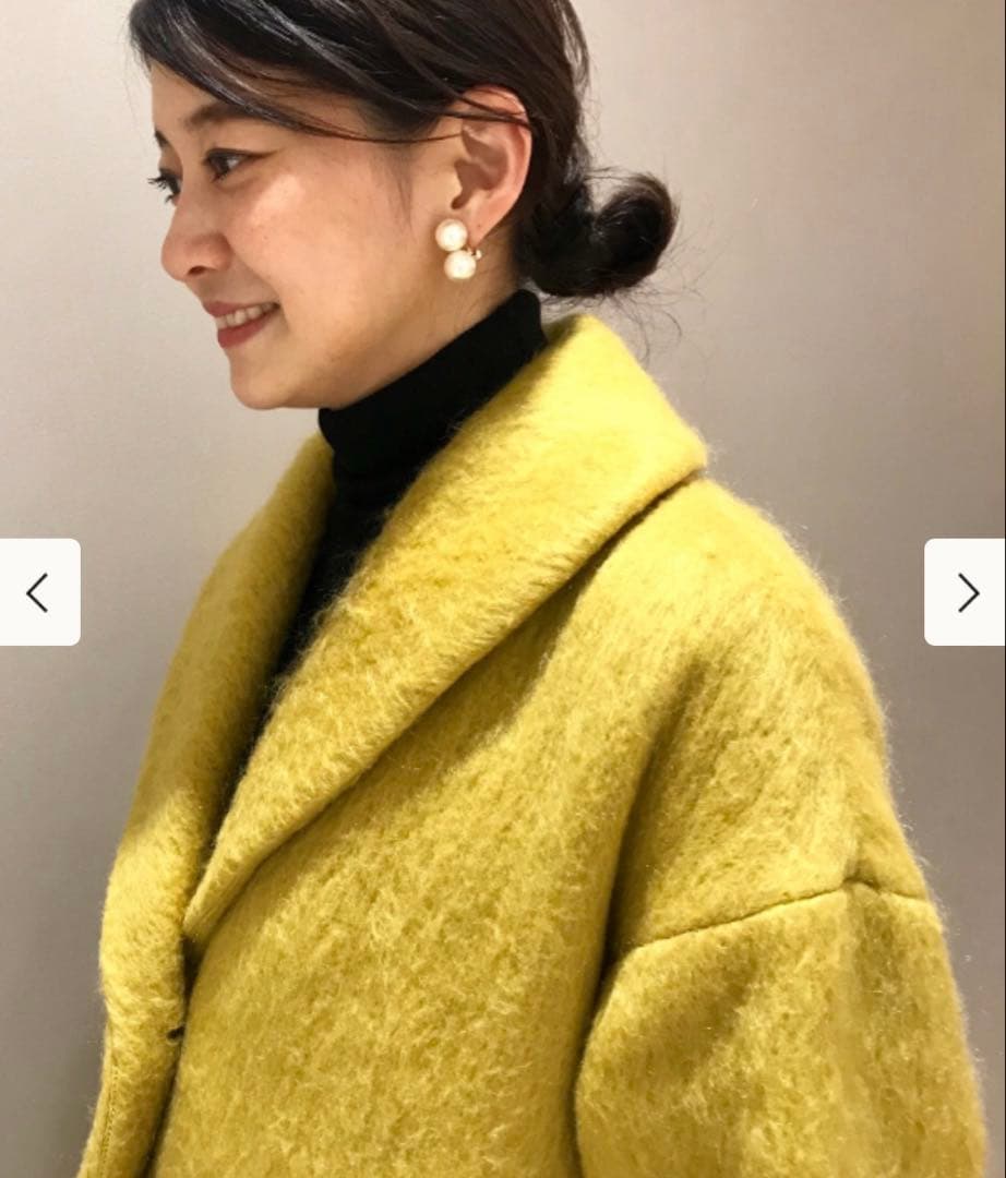 美品 デミルクスビームス シャギー ショールカラー コート ミモザイエロー S