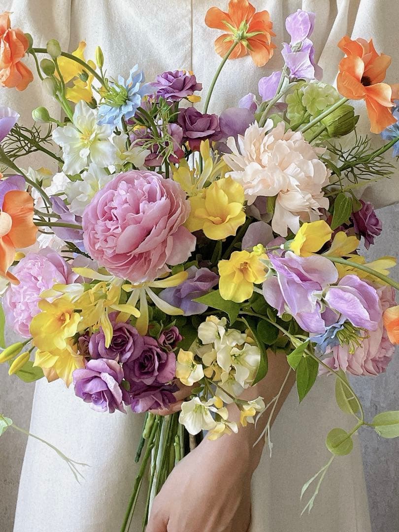 ウェディングブーケ　アーティフィシャルフラワーブーケ　カラフルブーケ