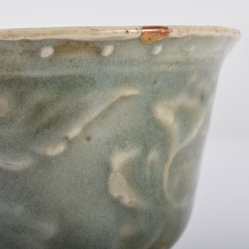 中国　青磁　花文　盃　時代箱付　M　R8208