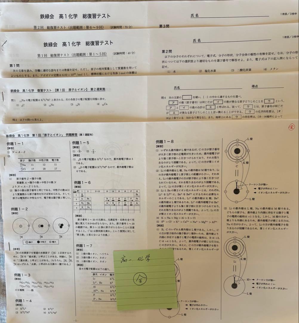 鉄緑会　高1化学基礎講座と問題集フルセット