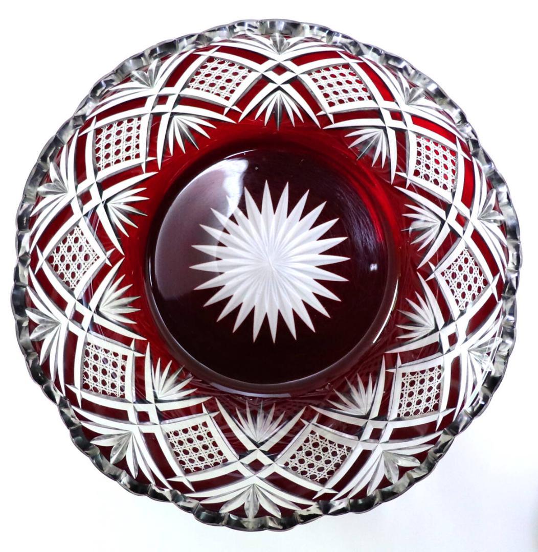 オールド・バカラ 1890年 美術館級 大型赤色被せ切子丸鉢 アートピース茶道具
