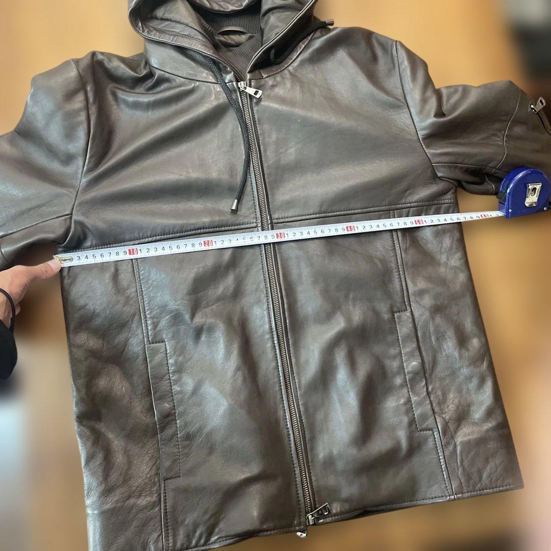 AKMコンテンポラリー レザー パーカー ジャケット ダークブラウン XL