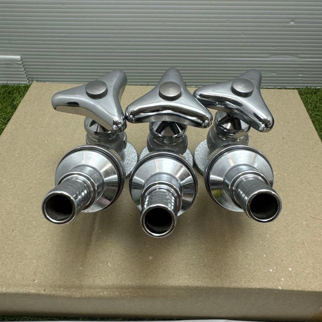 金属製シルバー蛇口 L字型散水用バルブ3個セット［2257］