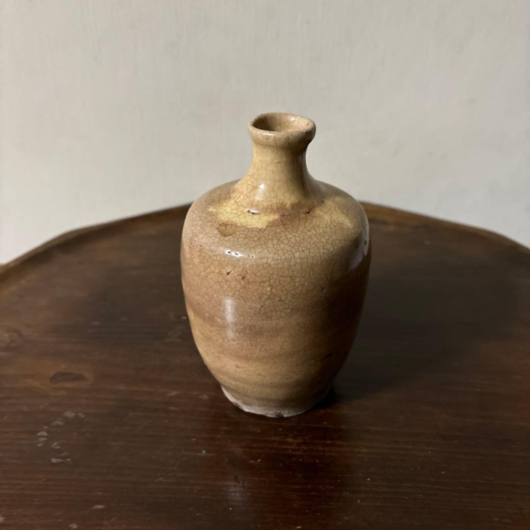 古い瀬戸小徳利　江戸明治　黄瀬戸　美濃　花器　酒器　アンティーク　古道具　検李朝