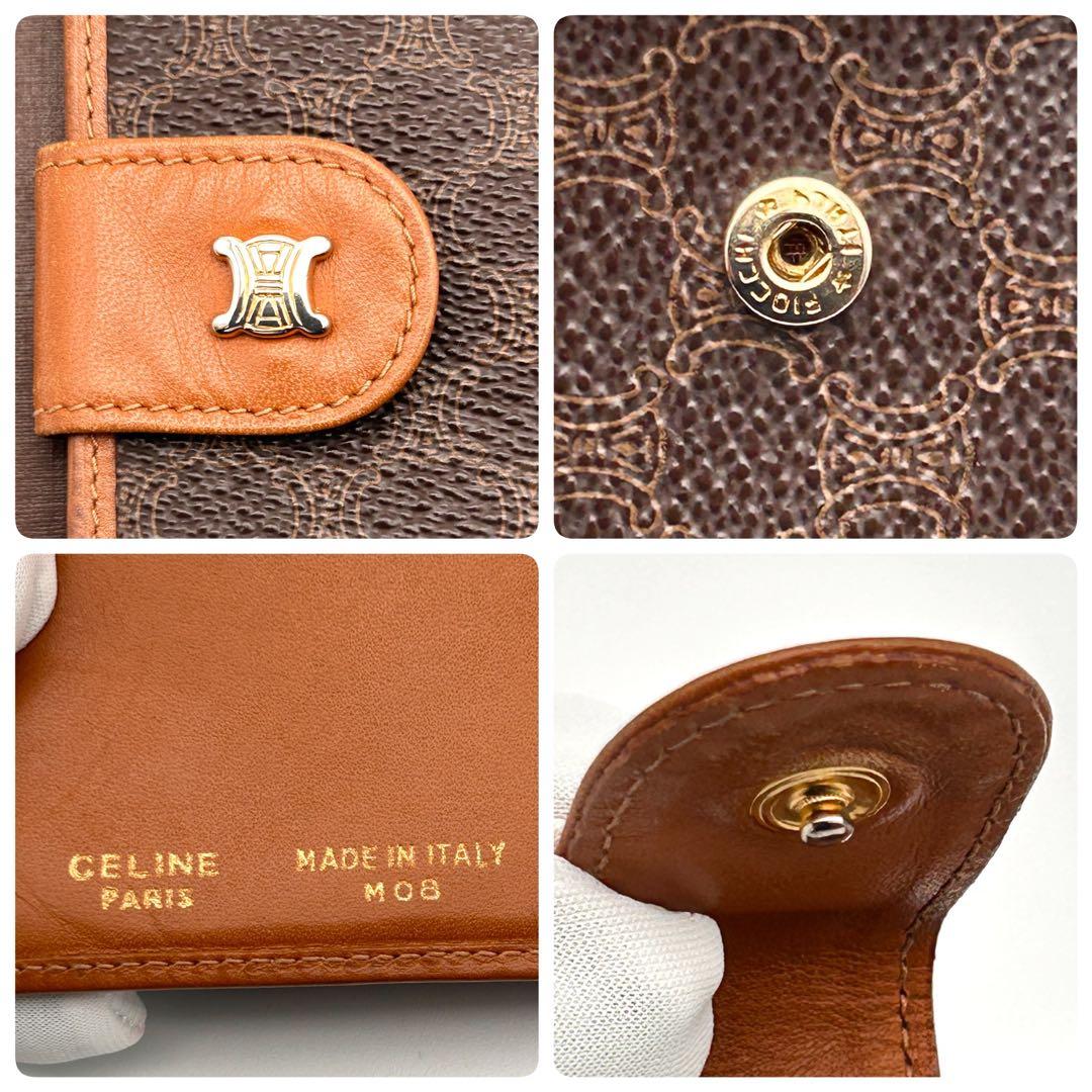 美品✨ CELINE セリーヌ 二つ折り財布 マカダム柄 ブラウン レザー