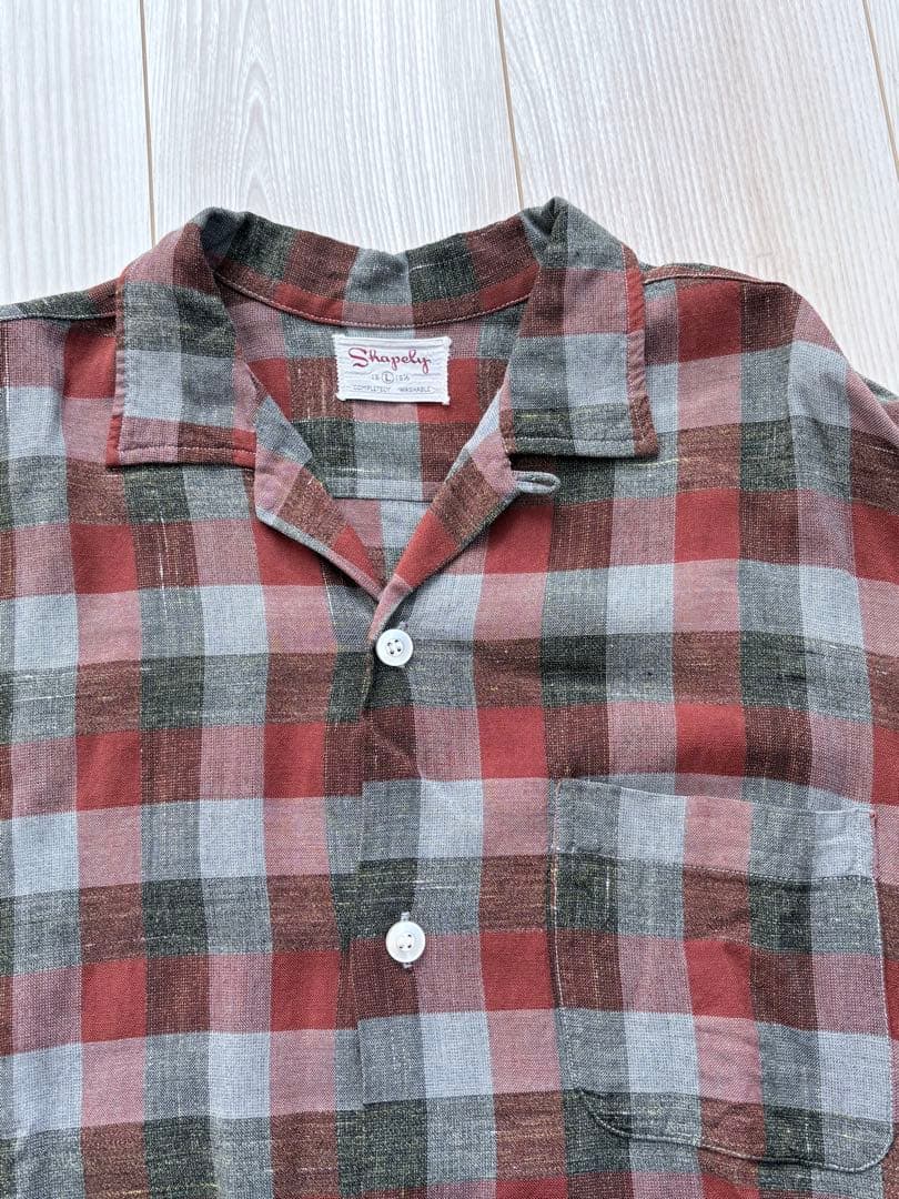 50s 60s コットン　(レーヨン混？) チェック　ビンテージ　 開襟シャツ