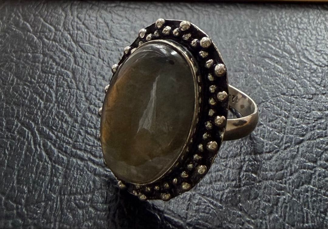 アッシュペーフランス ヴィンテージ シルバー925 ラブラドライトリング 16号