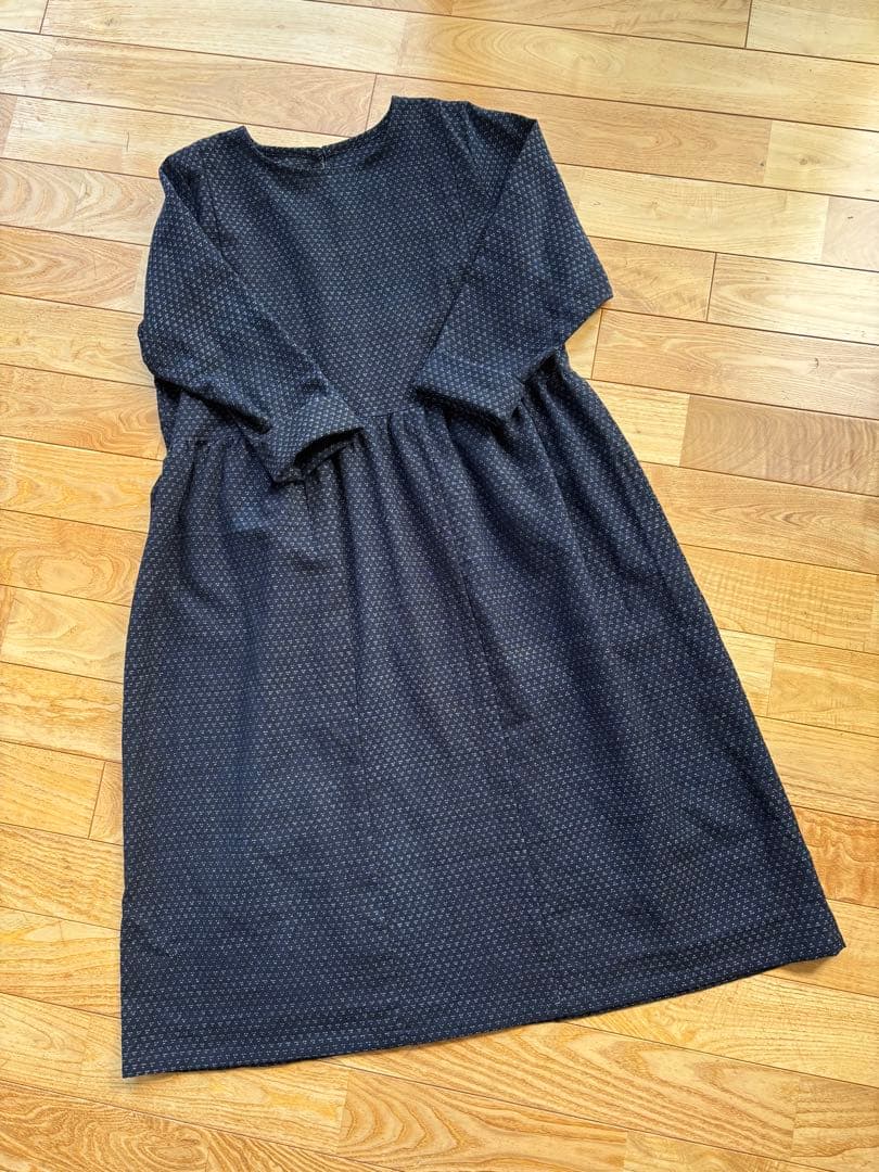 古布藍染　木綿　絣 長袖 ワンピース