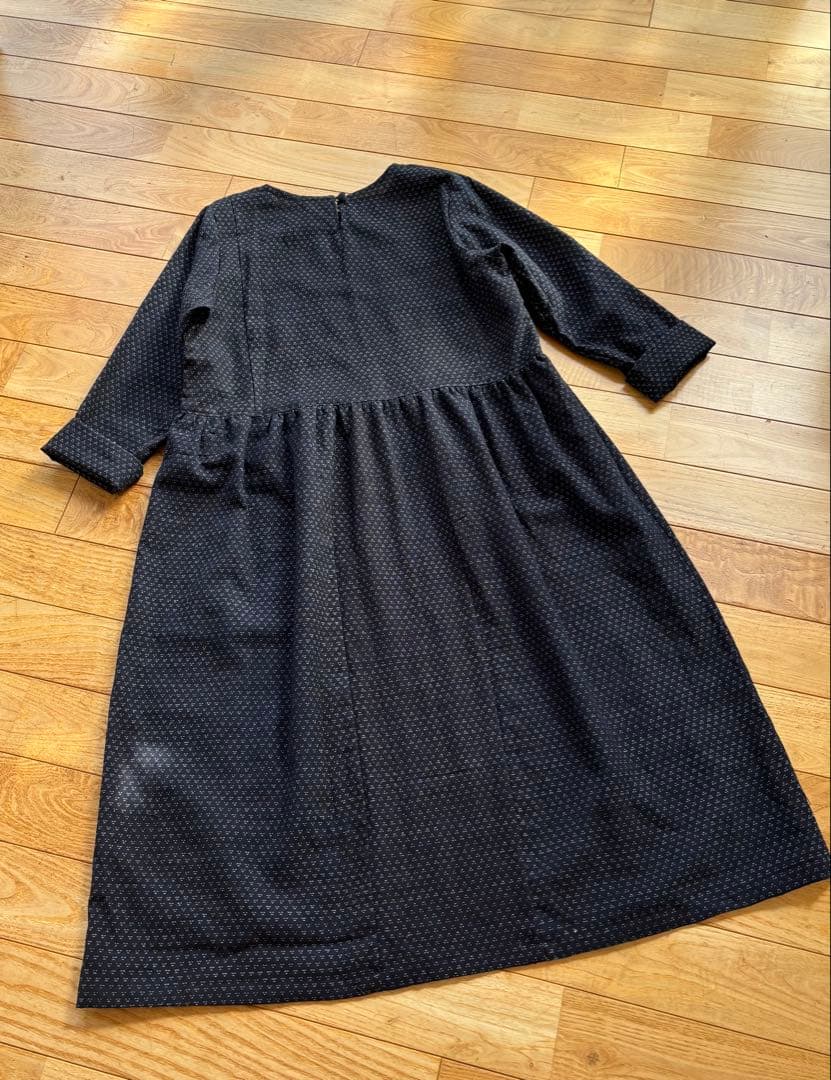 古布藍染　木綿　絣 長袖 ワンピース