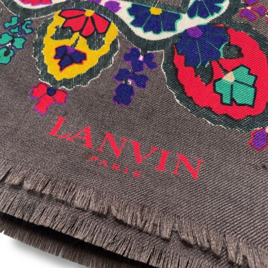 極美品 LANVIN ランバン 大判ストール ウールシルク 花柄 フリンジ付き