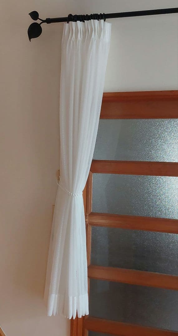 レースカーテン 幅185cm×丈134cm 1枚 ポンポンラインボイルレース