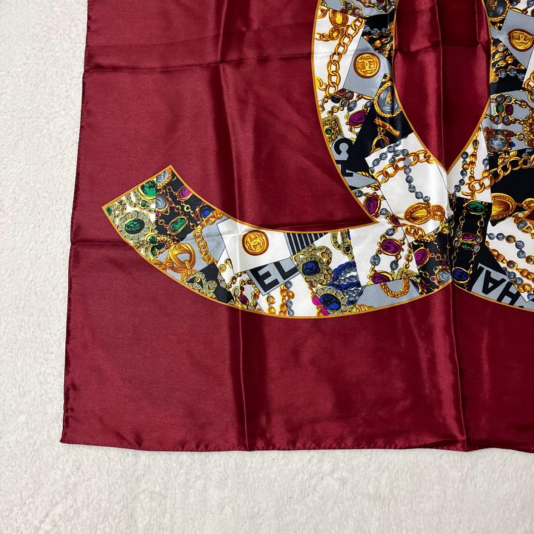 極美品　シャネル　CCロゴ ココマーク　スカーフ　シルク　赤　ヴィンテージ