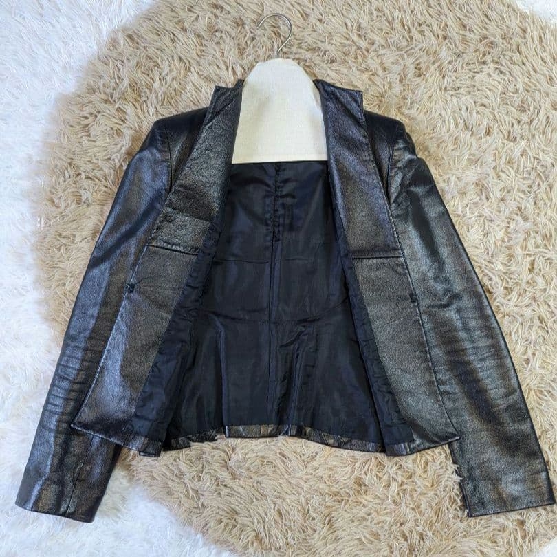 DKNY レザージャケット ラム革 スタンドカラー シングル ライダース 黒
