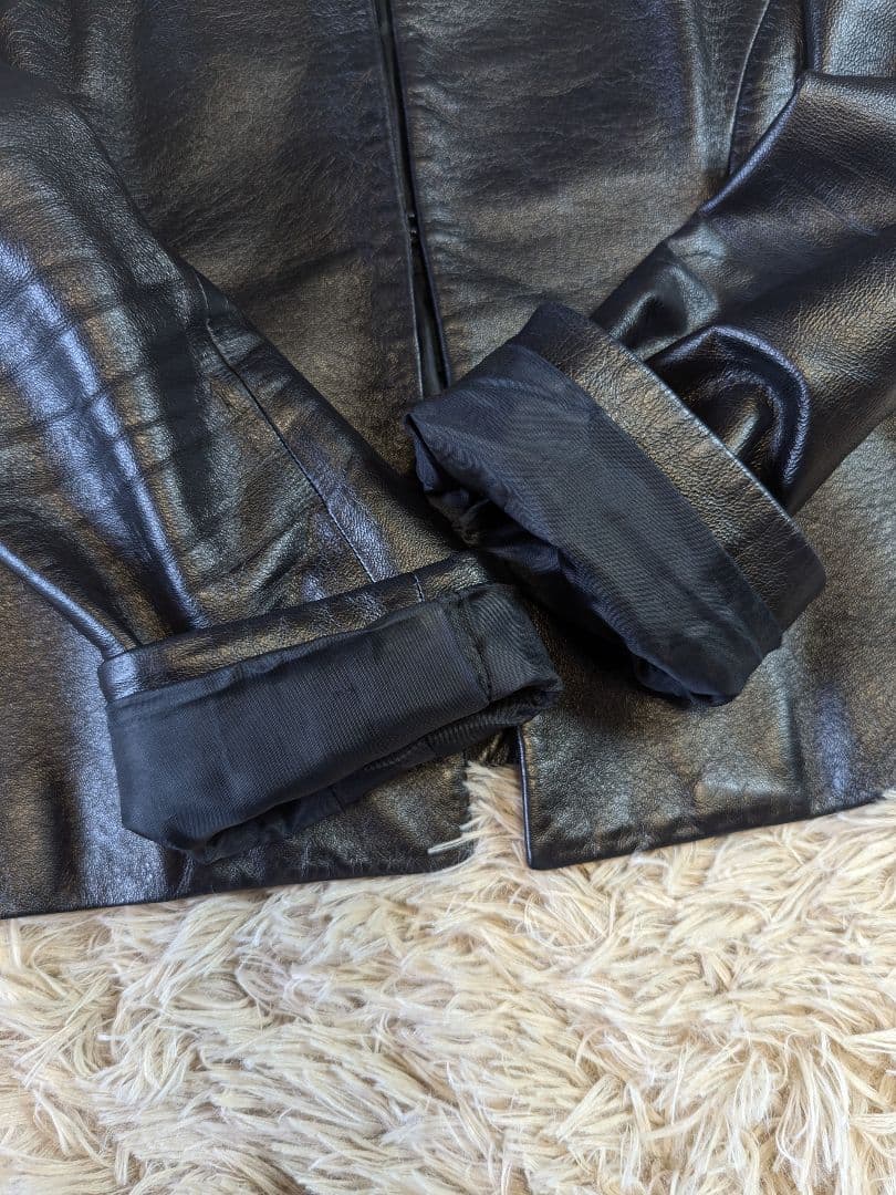 DKNY レザージャケット ラム革 スタンドカラー シングル ライダース 黒