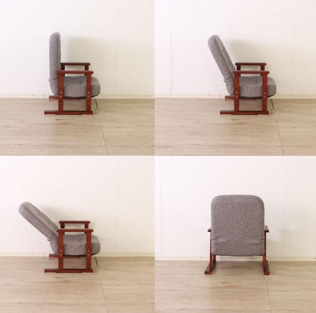 リクライニング木肘高座椅子 座面高４段階調整可能 チェア 座椅子（345）