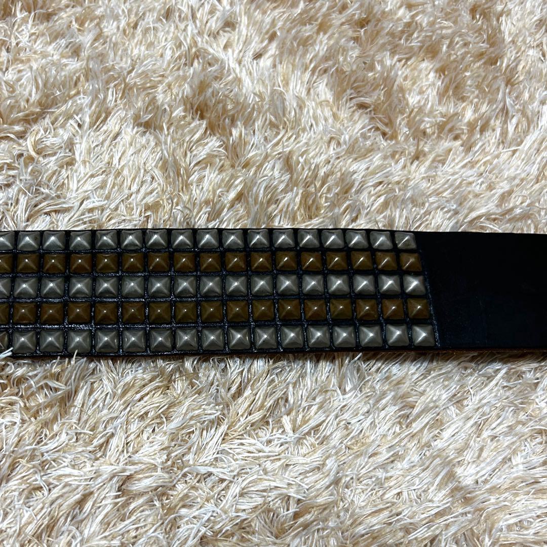 美品✨ HTC スタッズ 5連 ピラミッド ベルト レザー ブラック34