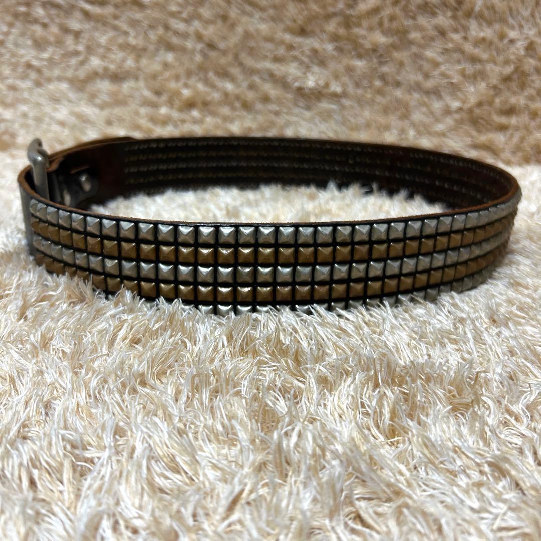 美品✨ HTC スタッズ 5連 ピラミッド ベルト レザー ブラック34