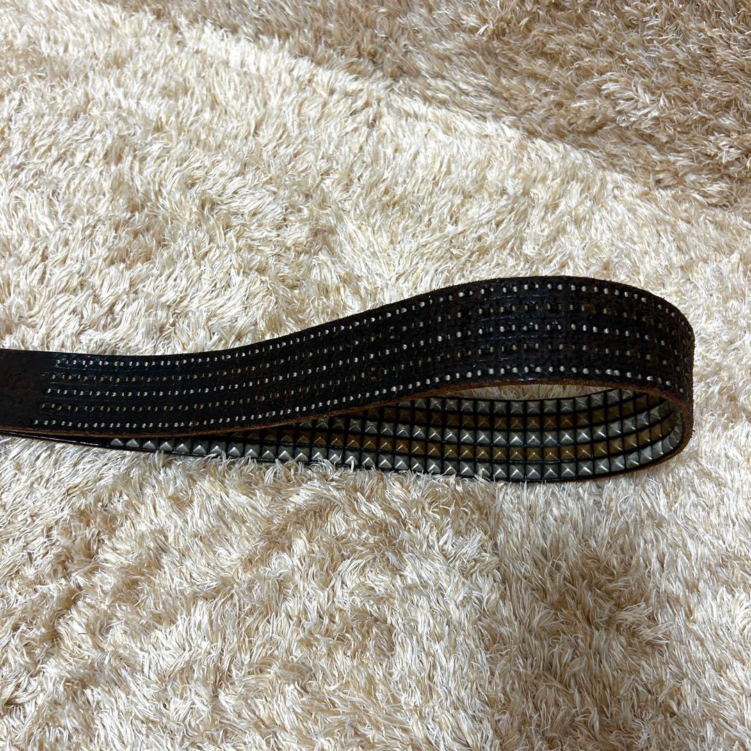 美品✨ HTC スタッズ 5連 ピラミッド ベルト レザー ブラック34