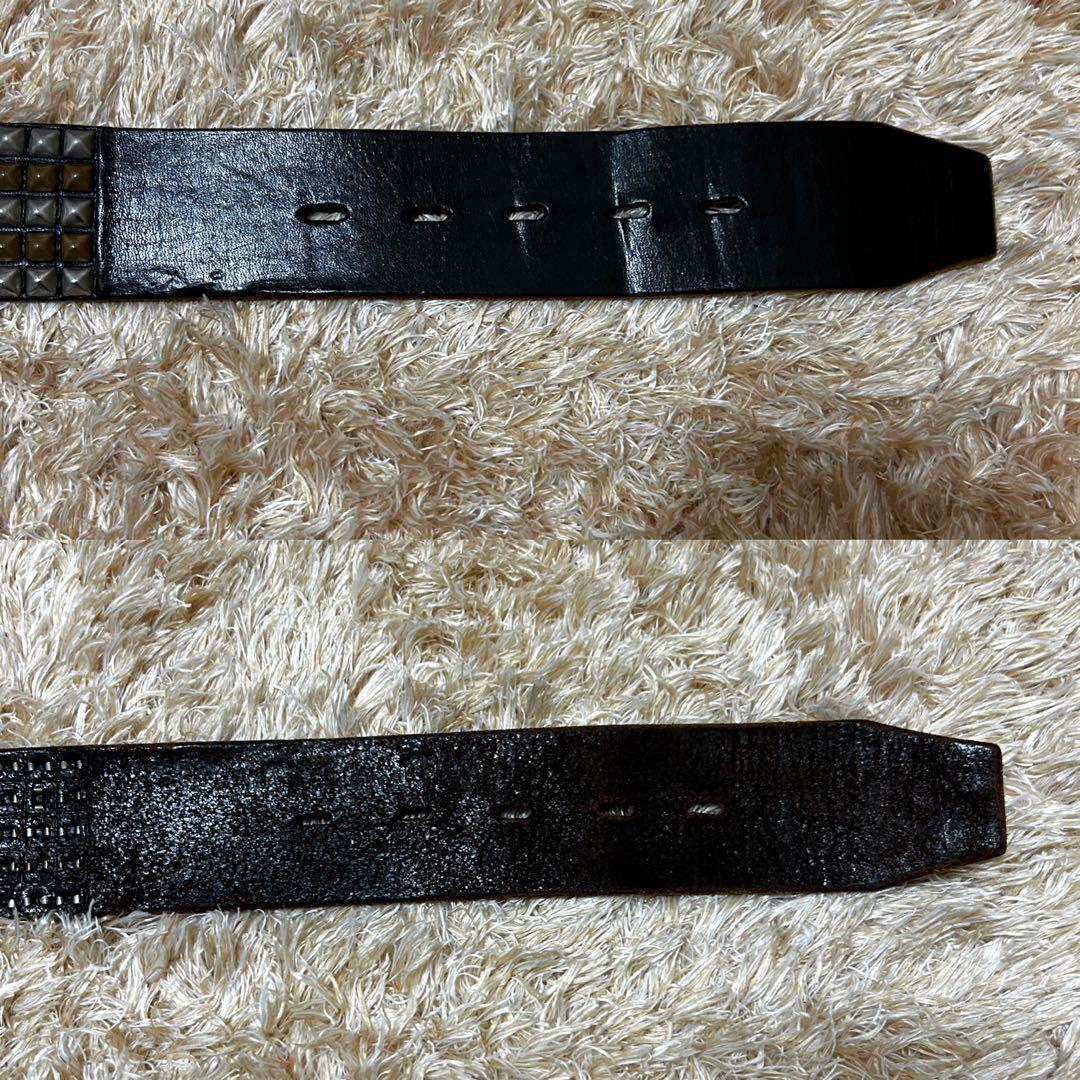 美品✨ HTC スタッズ 5連 ピラミッド ベルト レザー ブラック34