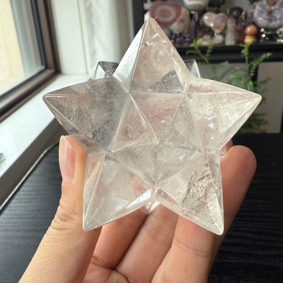 天然石水晶のアステロイド　マカバスター　置物　彫物NO.092601