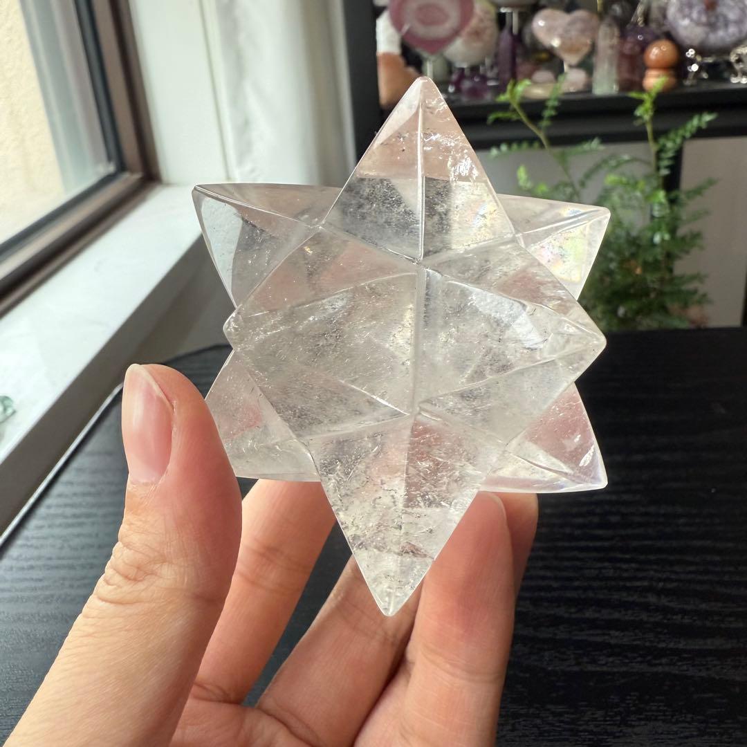 天然石水晶のアステロイド　マカバスター　置物　彫物NO.092601