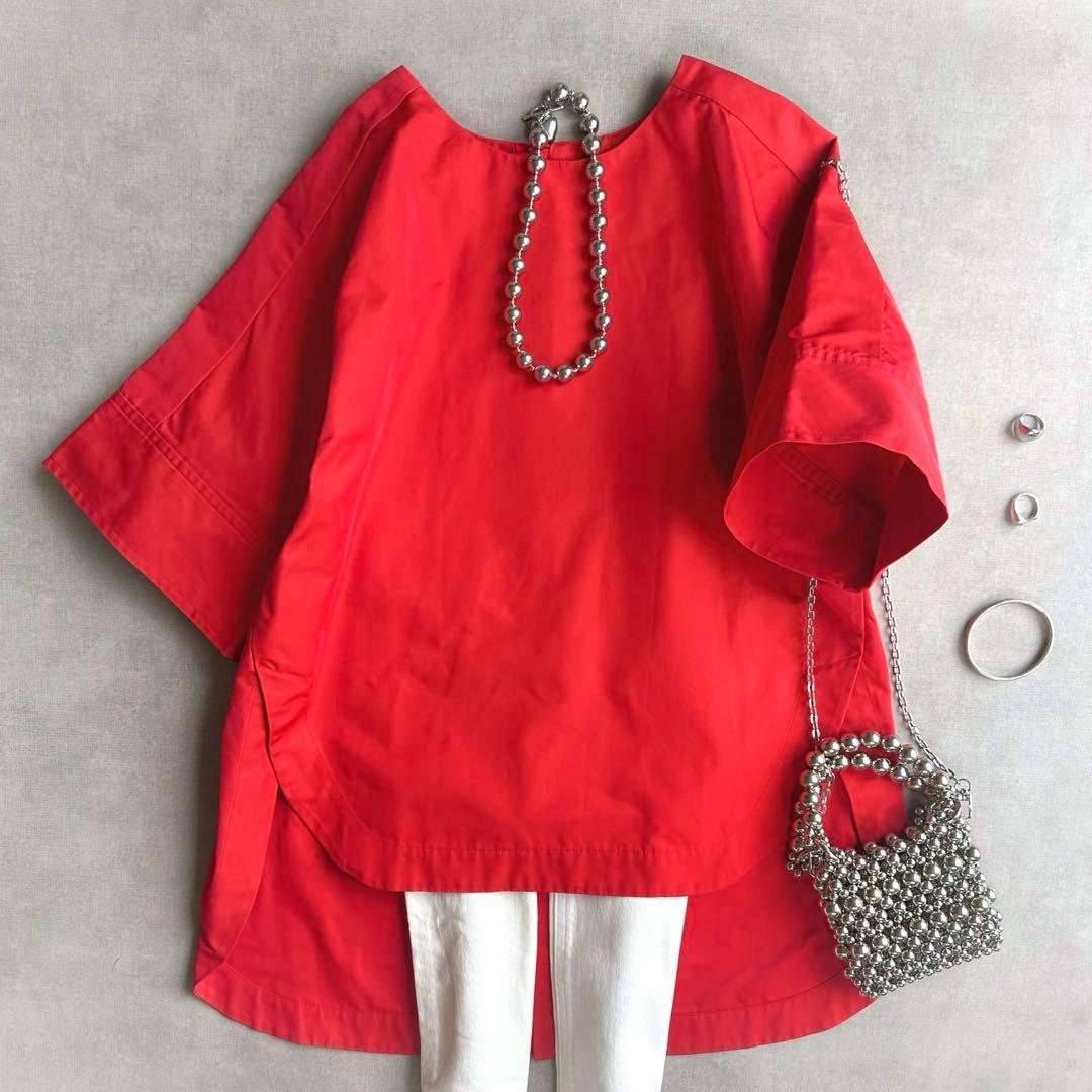 美品▲LE PHILルフィル//半袖ブラウス▲赤 レッドプルオーバー　ゆったり