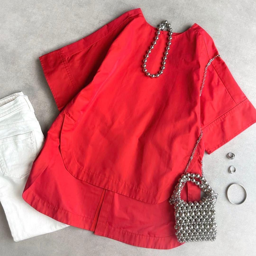 美品▲LE PHILルフィル//半袖ブラウス▲赤 レッドプルオーバー　ゆったり