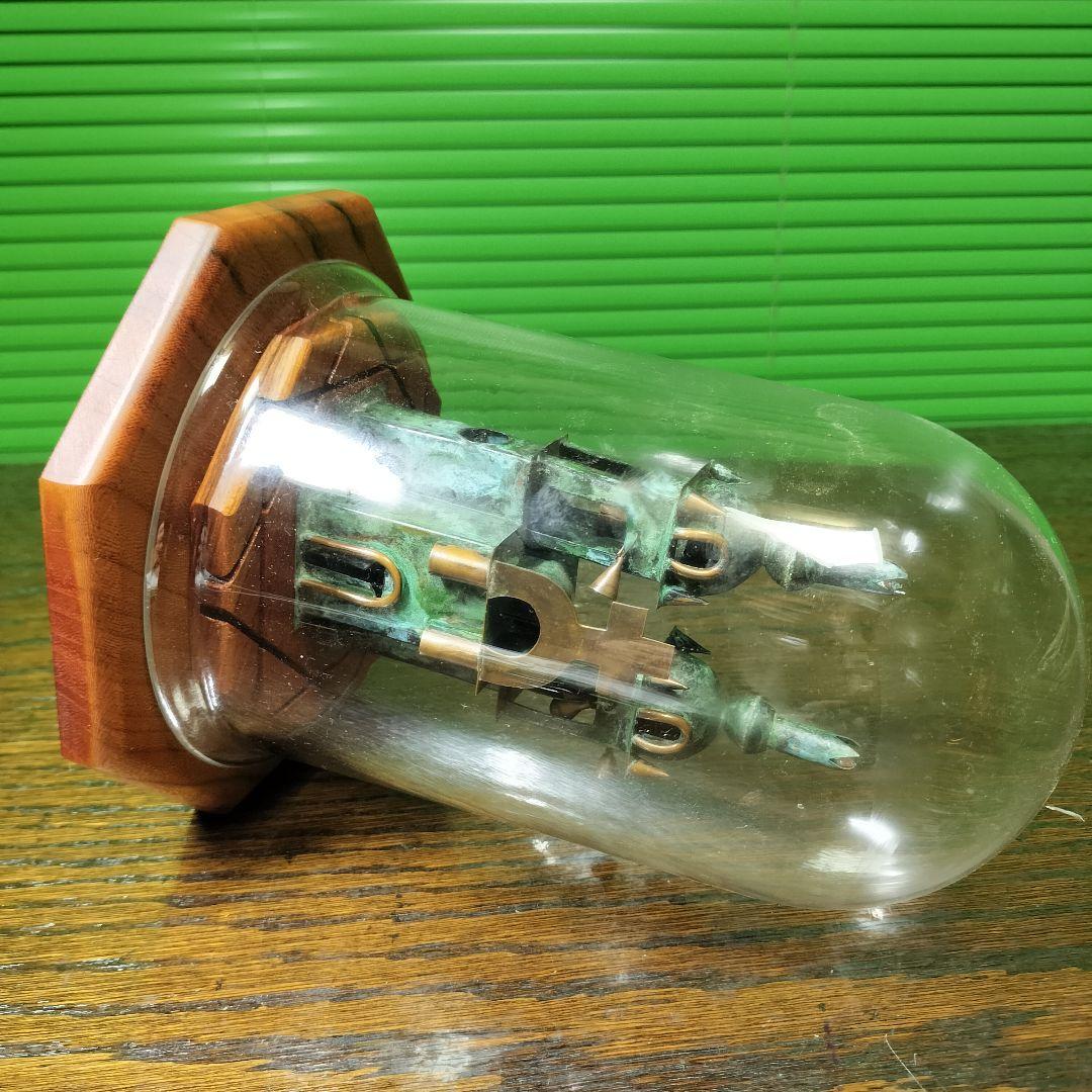 十字架悠久の祈りペルー土産教会銅板細工ガラスドーム欅板台希少玄関飾り