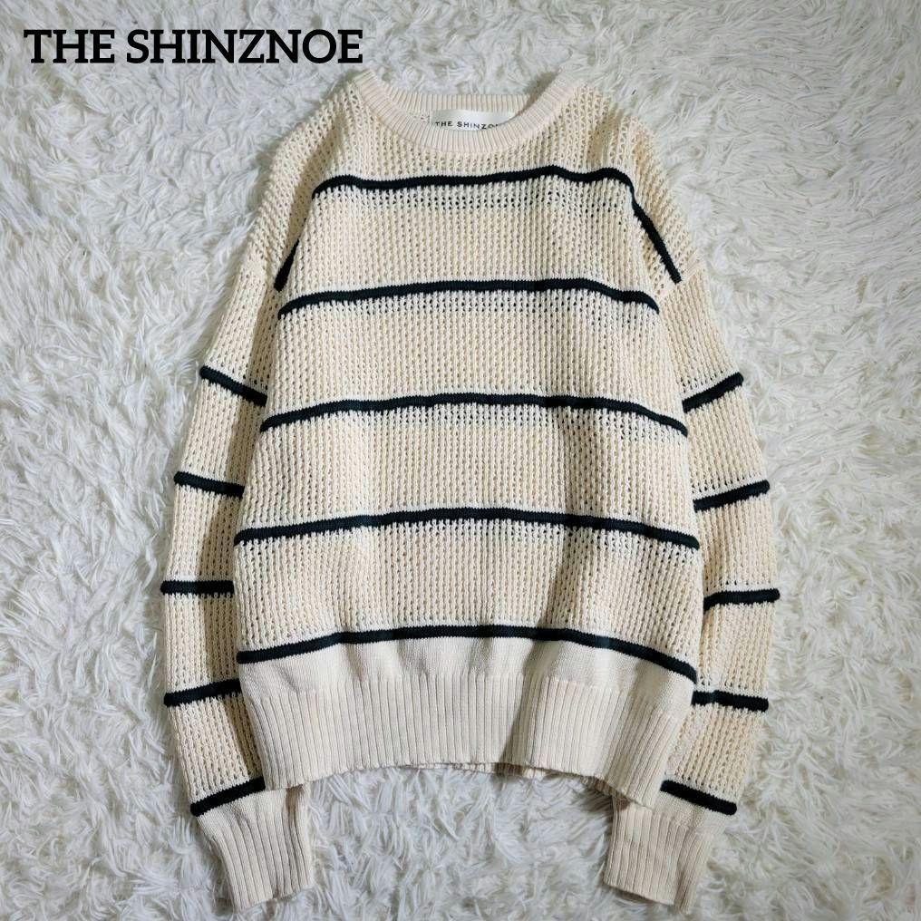 美品☆シンゾーン　リネン コットン ニット ボーダー クルーネック　メッシュ