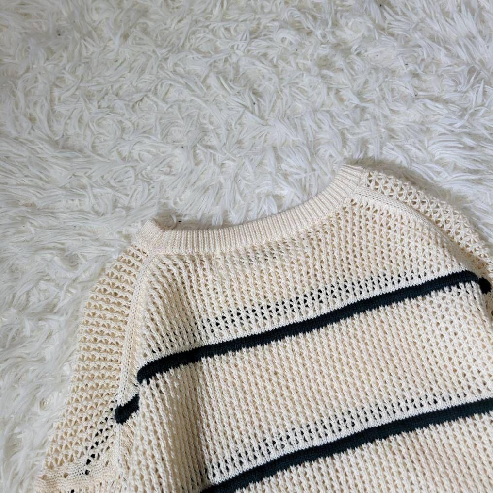 美品☆シンゾーン　リネン コットン ニット ボーダー クルーネック　メッシュ