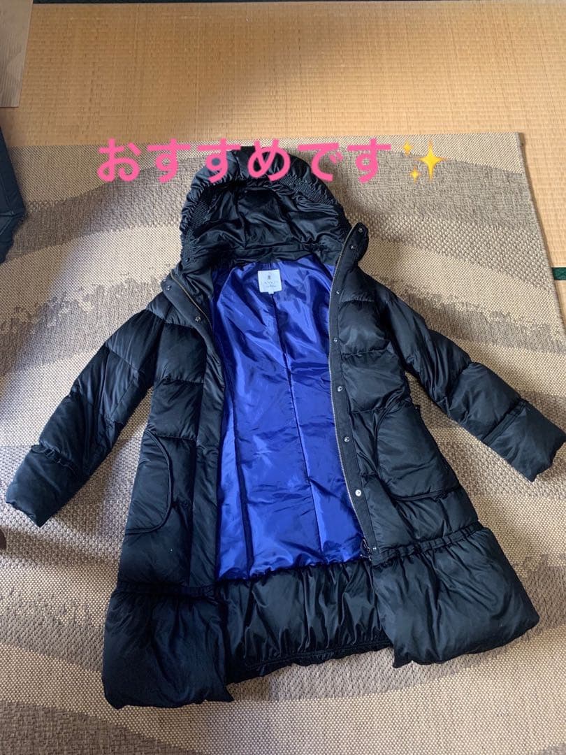 ランバンフード付きロング丈ダウンジャケット 黒