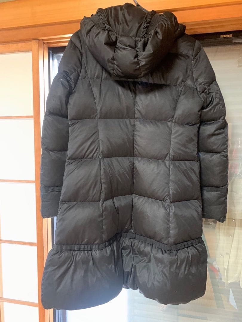 ランバンフード付きロング丈ダウンジャケット 黒