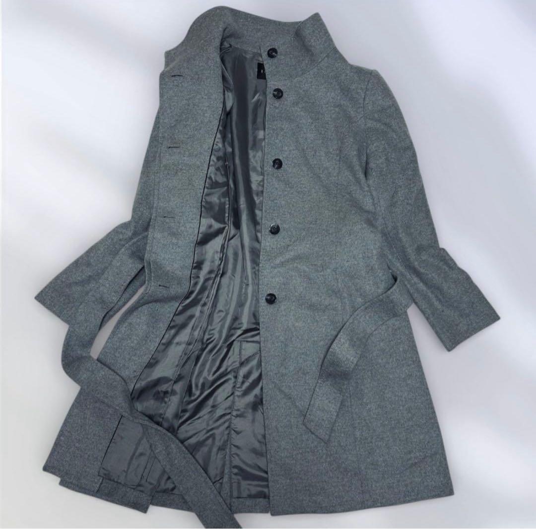 INDIVI カシミヤ混 ウールロングコート 46 ライトグレー 比翼3L 4L