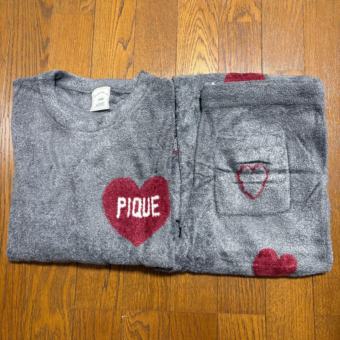 ジェラピケ ハートジャガードプルオーバー ロングパンツ グレー セットアップ