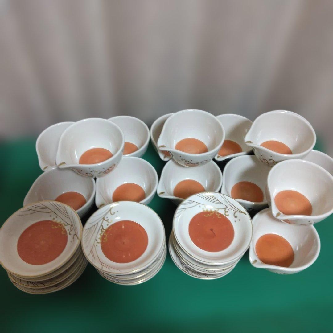 レトロ白地に手描き金色模様の注ぎ口付葛餡器 15個セット〔5個セットから可能］