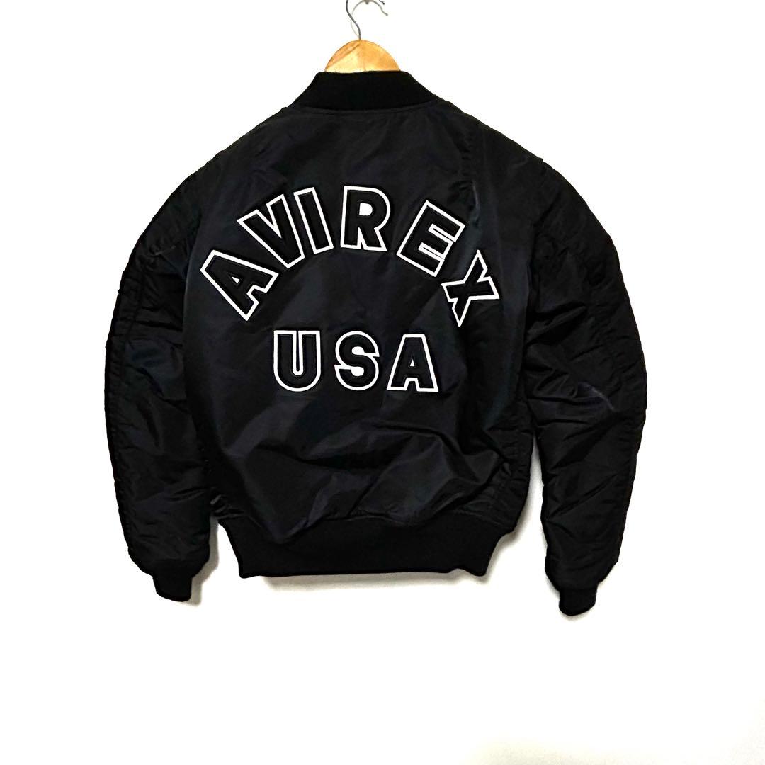 美品 AVIREX フライトジャケット アーチロゴ コマーシャルロゴ L 黒