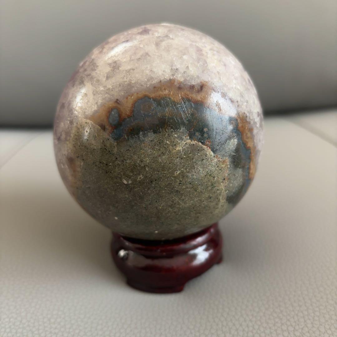 【新品】希少ノーセメント　ブラジル産アメジスト　笑口　スフィア　 原石　 置物