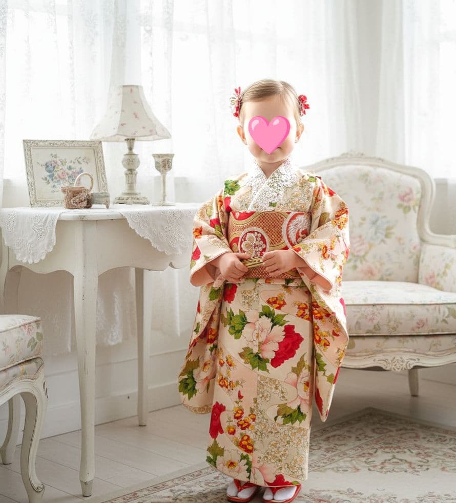 アンティーク大きな牡丹の花の着物単品