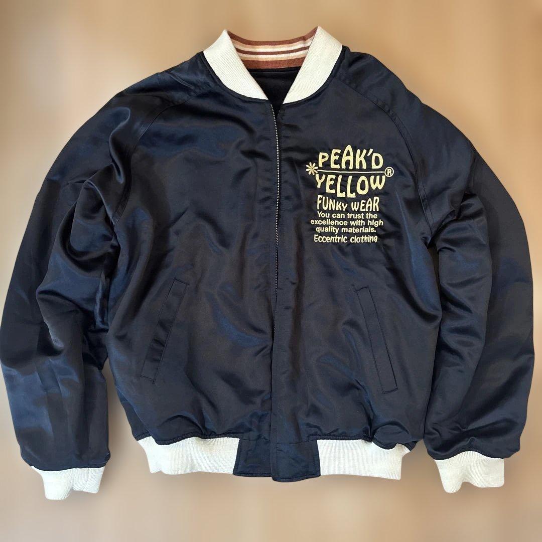 ピークドイエロー　リバーシブルスカジャン　ボーカル刺繍　別珍