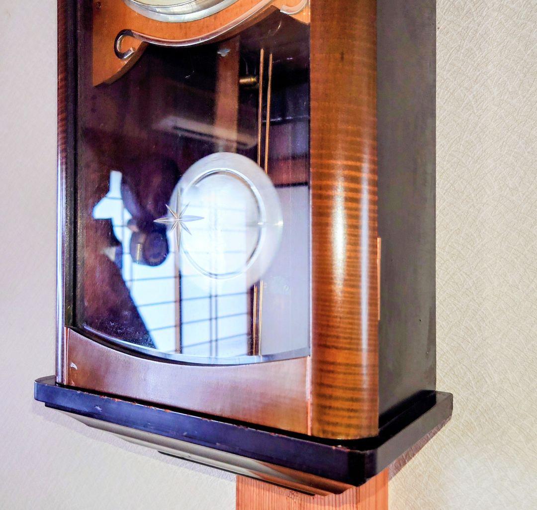 〈完動・美品〉明治時計　チンチャン打　宮型ゼンマイ振り子掛け時計　ボンボン時計