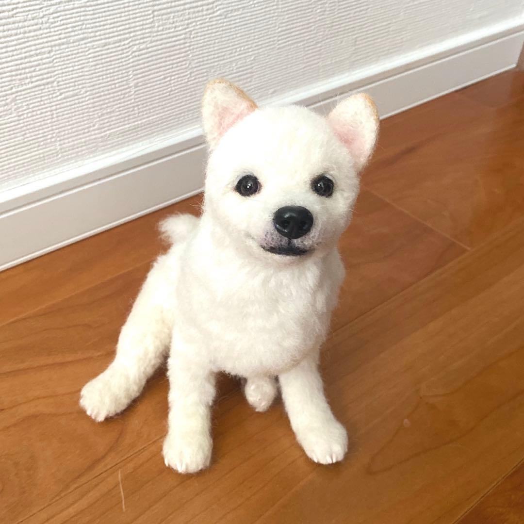 羊毛フェルト　白柴　紀州犬　白い子犬　パピー犬