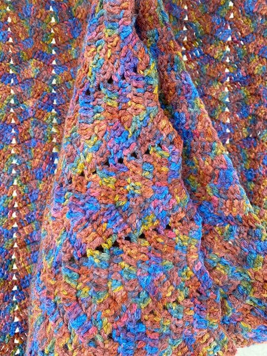 古着 ビンテージ 80s 鍵網 グラニー ブランケット キャンプ ラグ