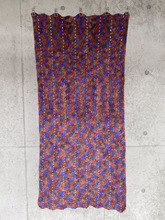 古着 ビンテージ 80s 鍵網 グラニー ブランケット キャンプ ラグ