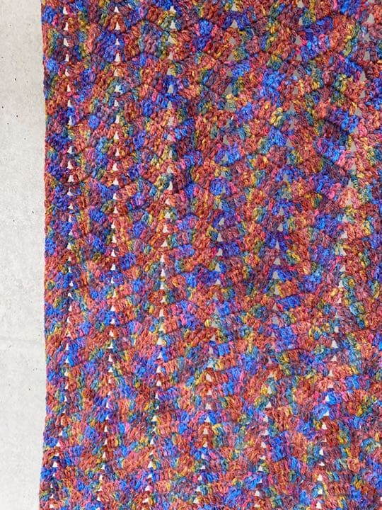 古着 ビンテージ 80s 鍵網 グラニー ブランケット キャンプ ラグ