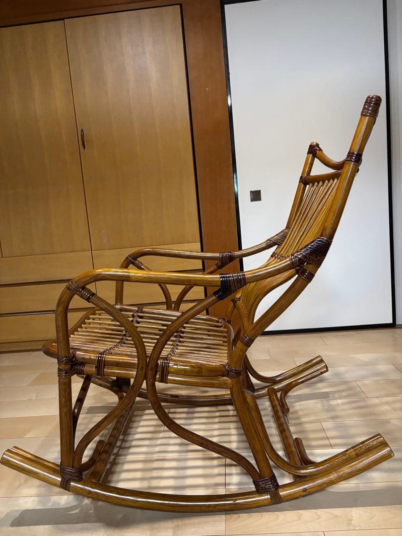 極美品！高級ラタン製 花柄クッション ロッキングチェア