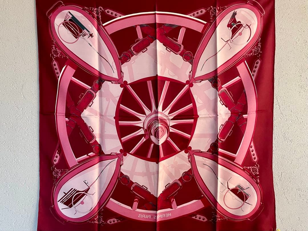 美品 HERMES エルメス カレ90 RYBAL 自由への車輪 スカーフ 馬車