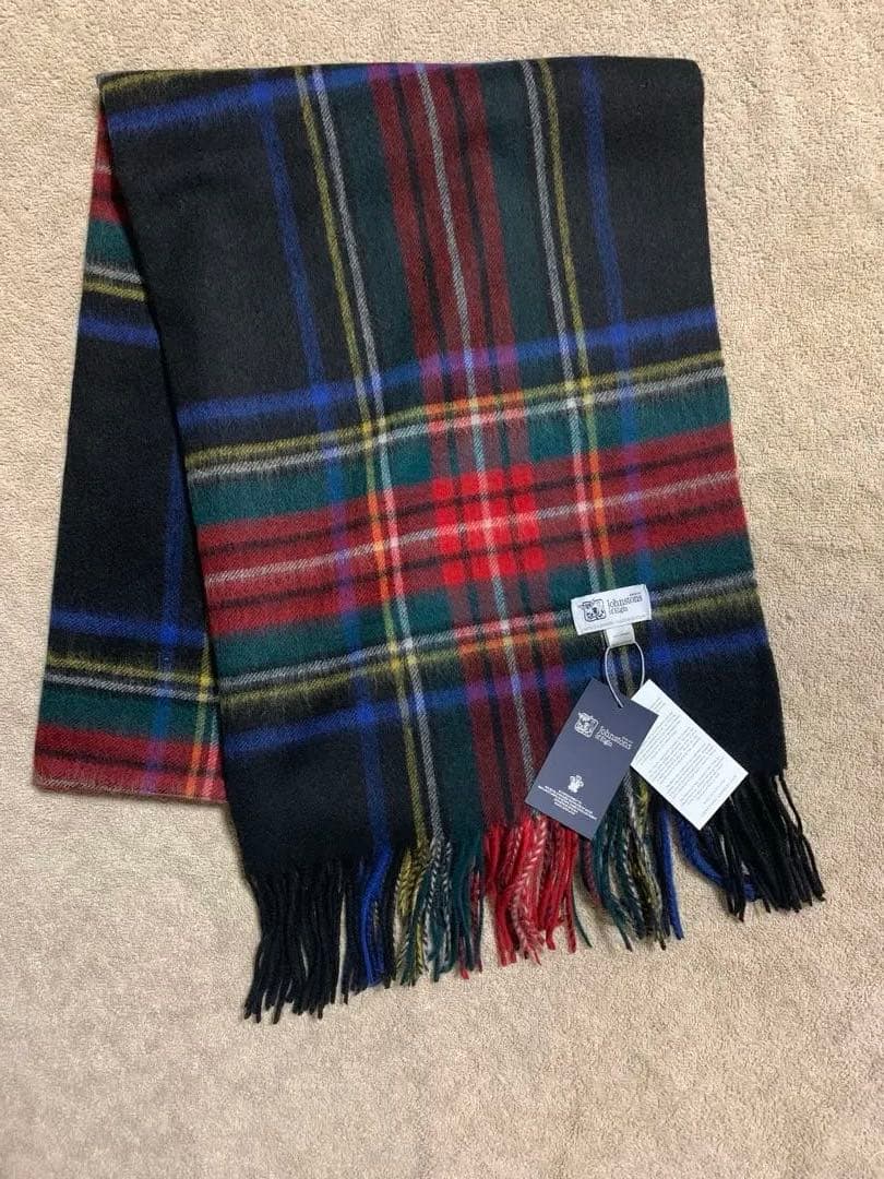 m*i様 美品 ジョンストンズ カシミヤ大判ストール ブラックスチュアート